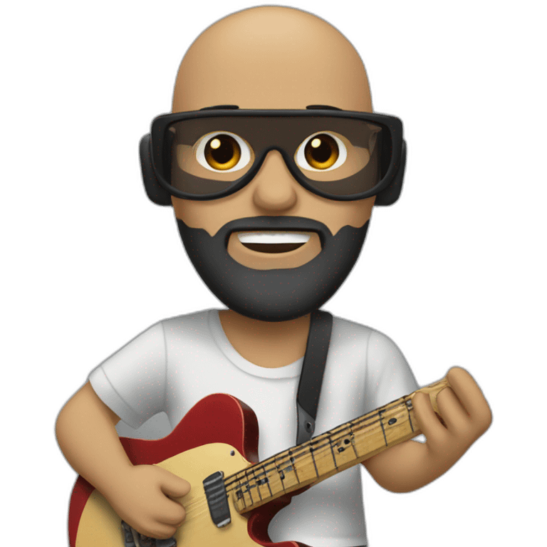 bald and black beard guitarrist with a fender telecaster emoji