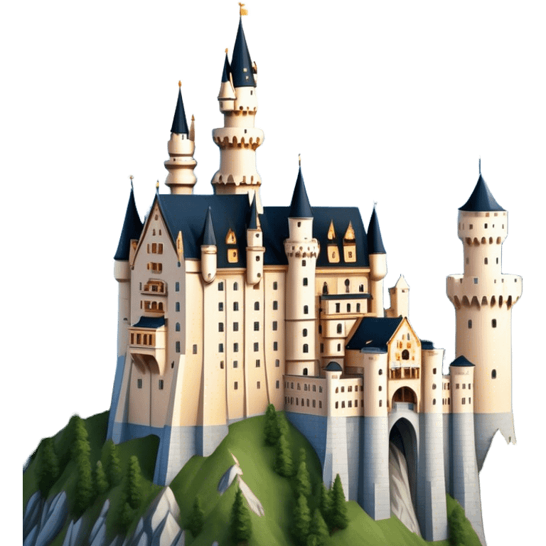 Cinematic Realistic Neuschwanstein Castle Landmark Emoji, depicted as the fairy‚Äêtale castle set against a mountainous backdrop rendered with dramatic lighting and intricate textures. emoji