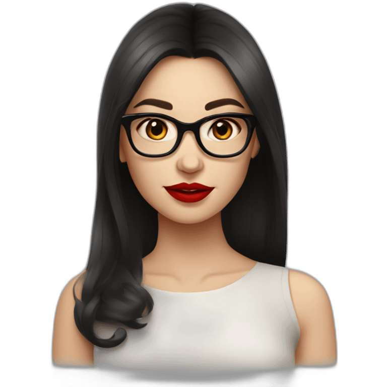 A Russian girl with a dark hairstyle on her shoulders, red lipstick on her lips and glasses for vision emoji