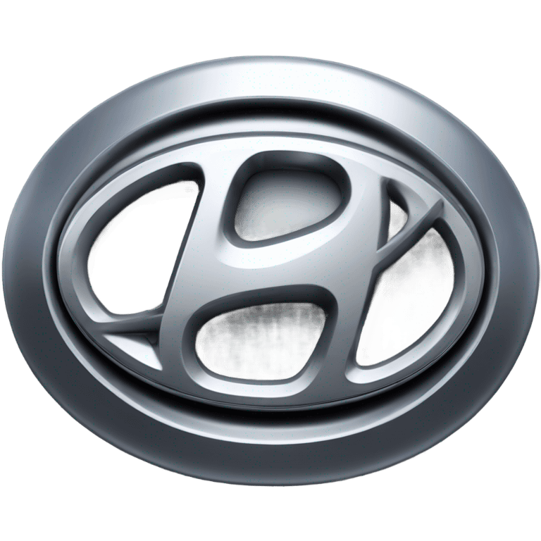 A highly detailed, photorealistic image of a Hyundai car emblem, stylized “H” enclosed in an oval shape emoji