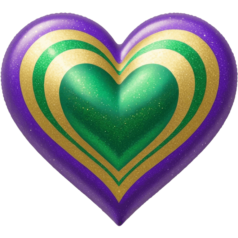 Gold, purple and green glitter Mardi Gras heart emoji