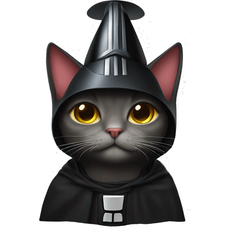 cat wearing a birthday hat and a darth  vader costume emoji