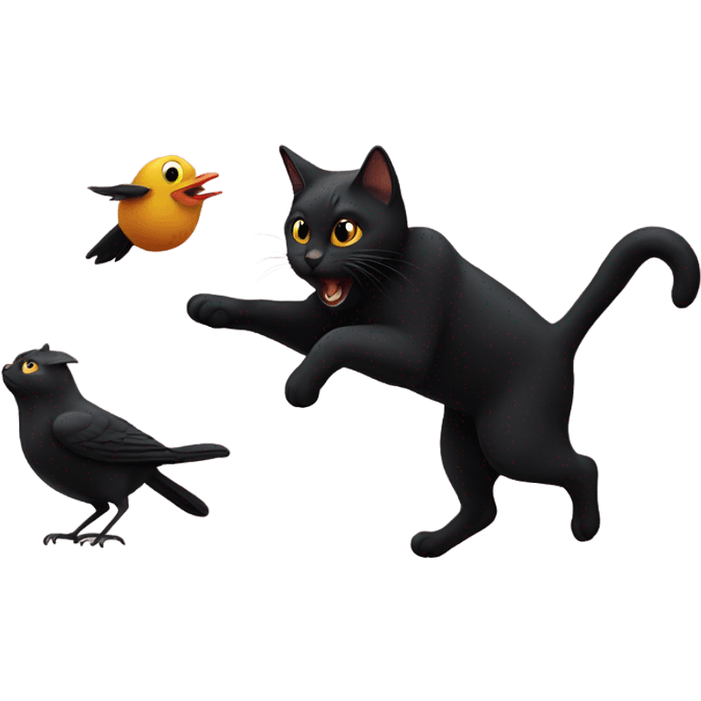 Black cats chasing a bird emoji