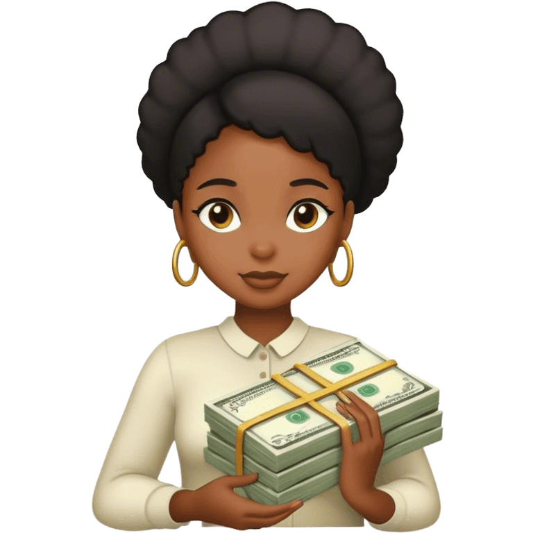 Black girl with a stack of money emoji