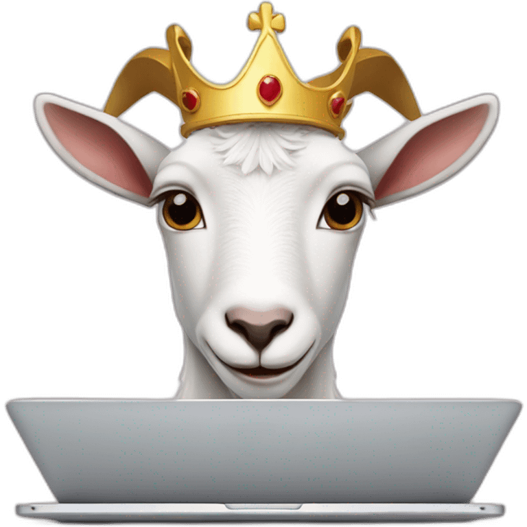 a goat with crown behind the laptop emoji