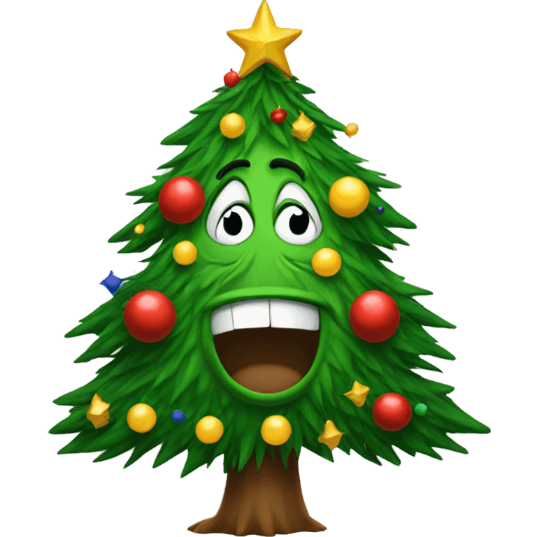 A mad Christmas tree emoji