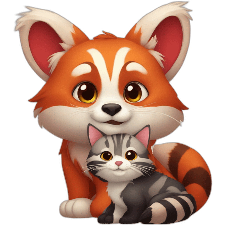 red-panda-cuddles-with-tabby-cat emoji