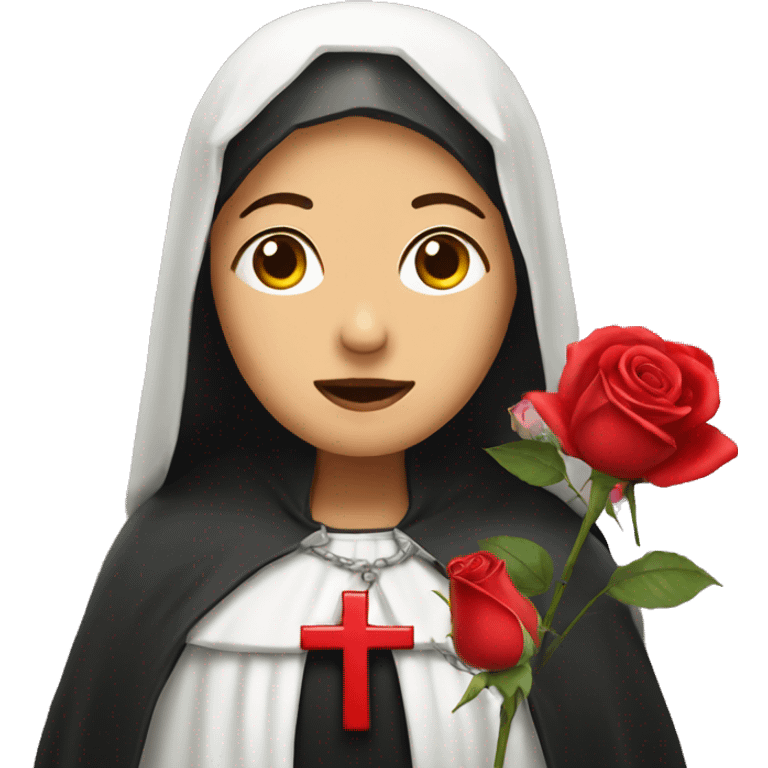 An emoji of Saint Rita with a rose  emoji