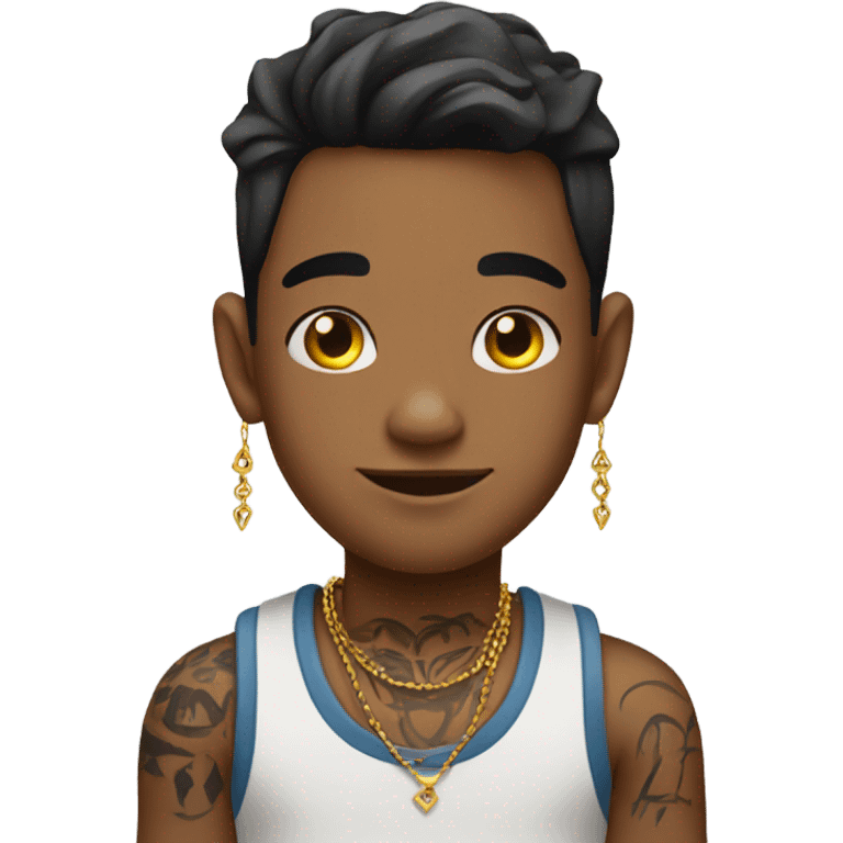 a boy with earrings and tattoo emoji