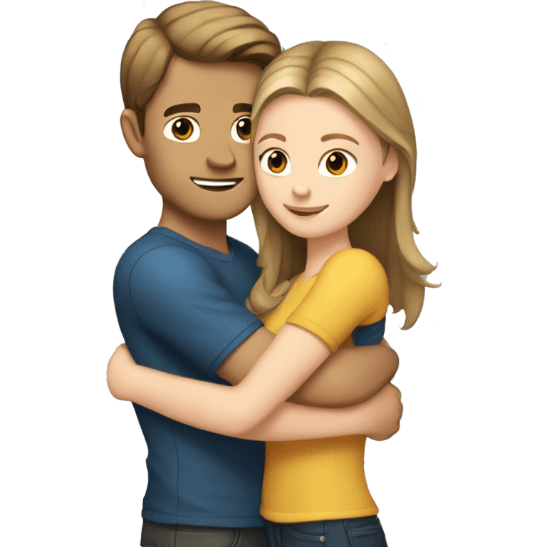 White girl with brown hair hugging white guy with dark blonde hair emoji