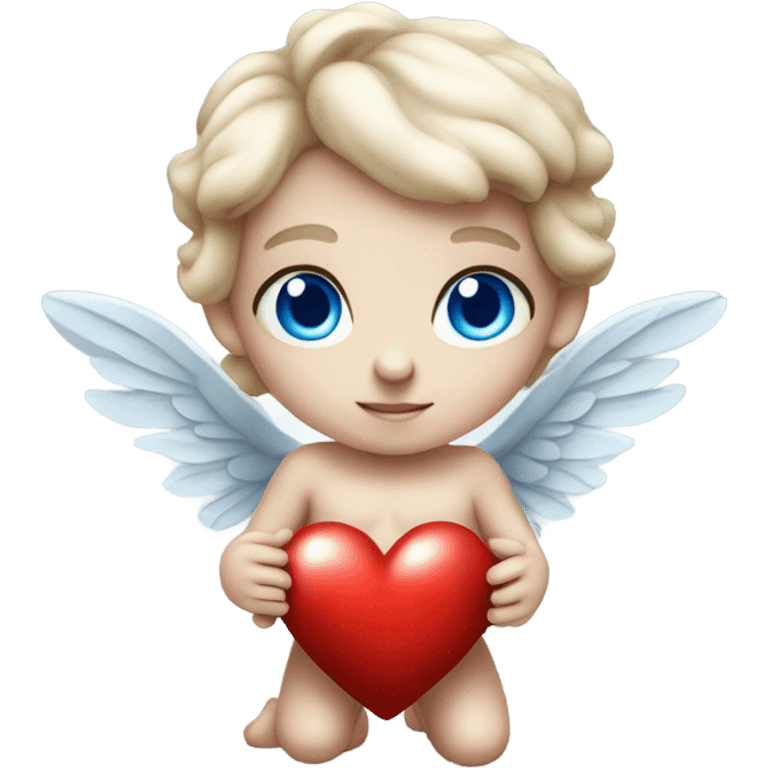 Realistic Photo of flying pale cupid with blue eyes and red heart arrow  emoji