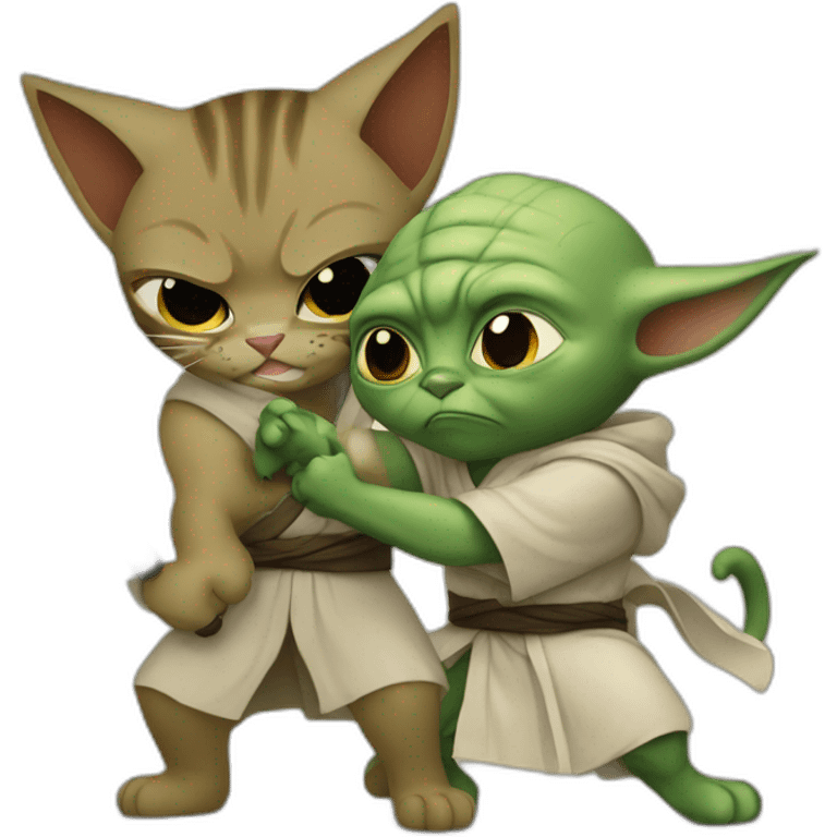 Cat fighting yoda emoji