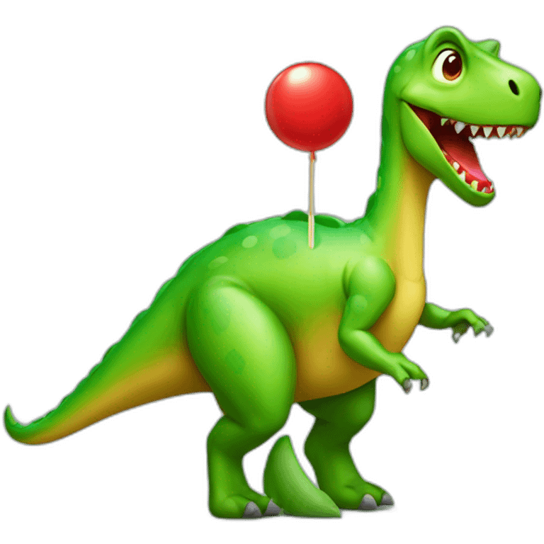 green dinosaur with a red candy emoji