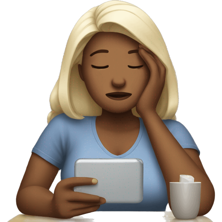 woman tired with iphone emoji