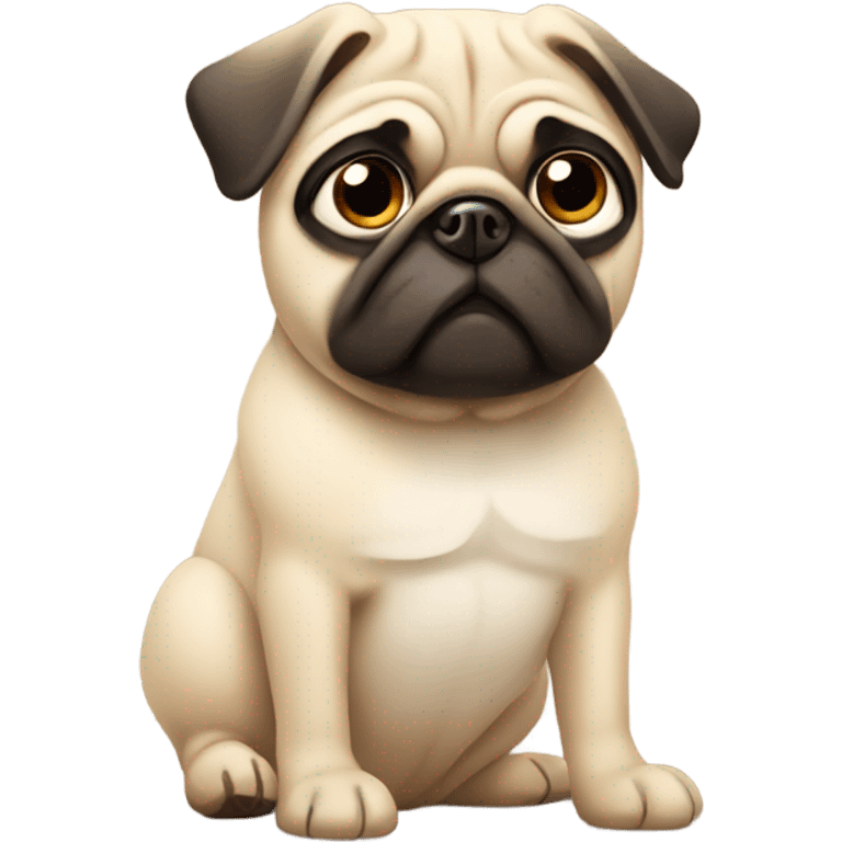 Cute pug beige, looking worried emoji