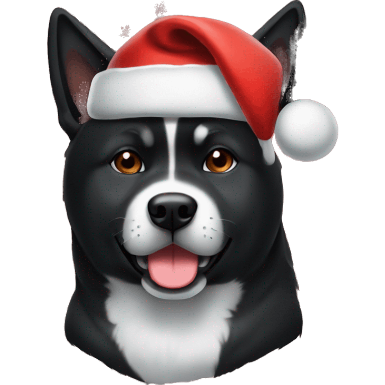 Fully black American akita wearing Christmas hat  emoji