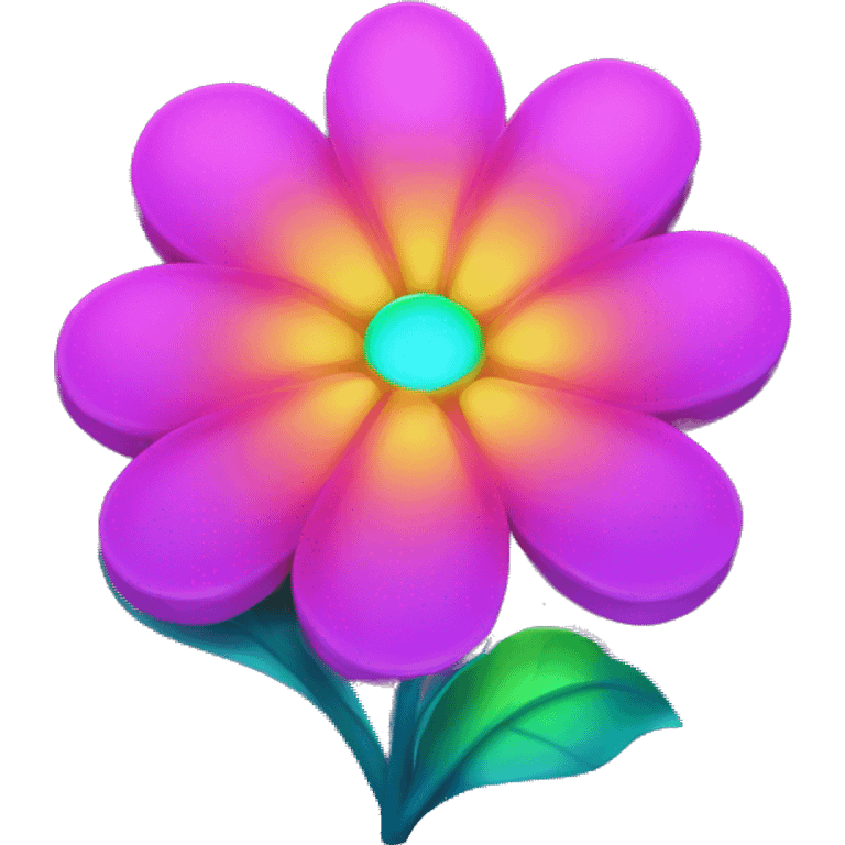 neon flower with glowing petals and a rainbow center emoji