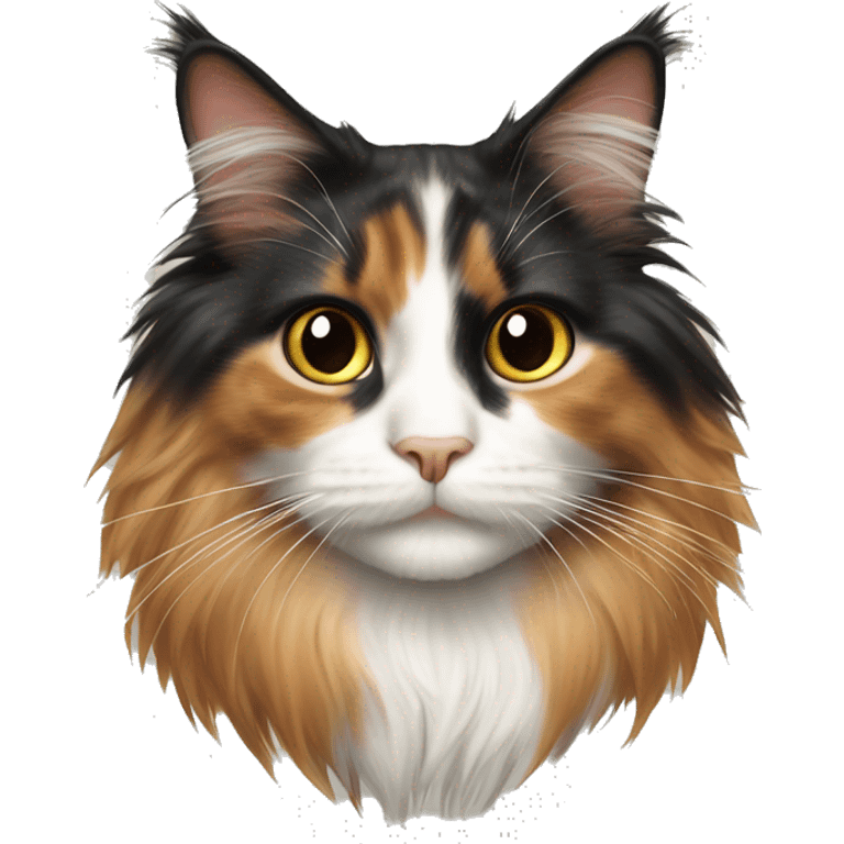 realistic long haired calico cat indoors scene  emoji