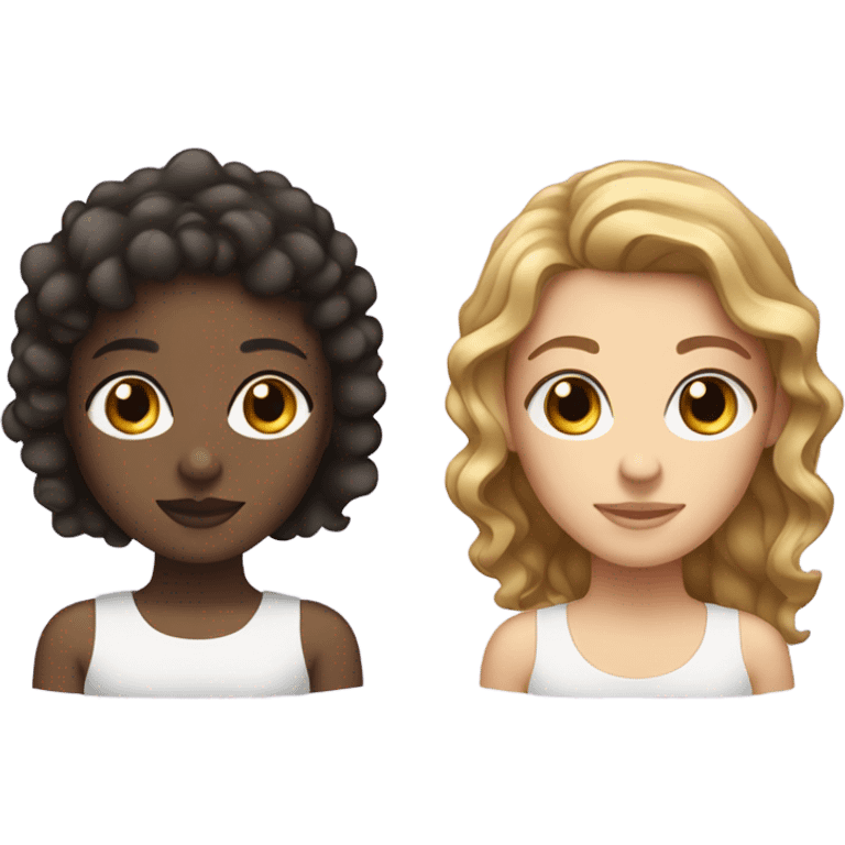 A light brownish blackish girl with curly nad with a brownish white girl with straight hair beside her emoji