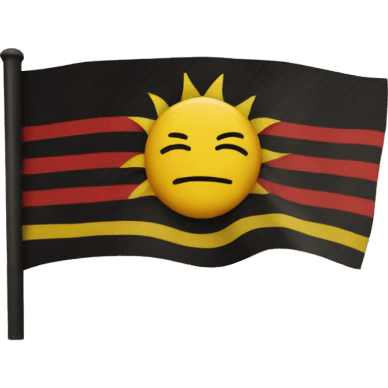 Rectangular flag half black half red one yellow sun in the centre emoji