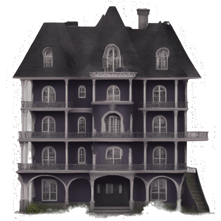 Dark dilapidated 8 story Haunted Barbie manor hotel with attached garage  emoji