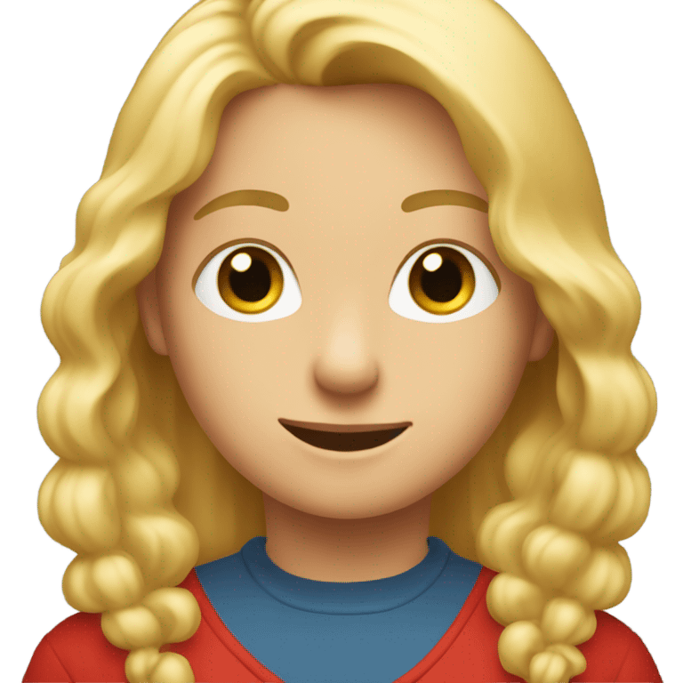 An emoji of a young friend with blond hair and a red top. emoji