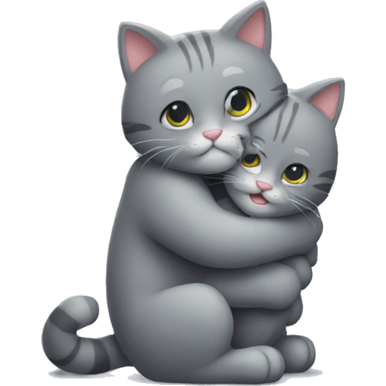 Big kitty hug grey kitty emoji