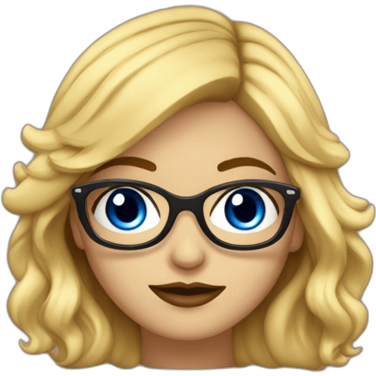 chica rubia con pelo largo ondulado, con ojos azules, labios rojos y gafas negras emoji