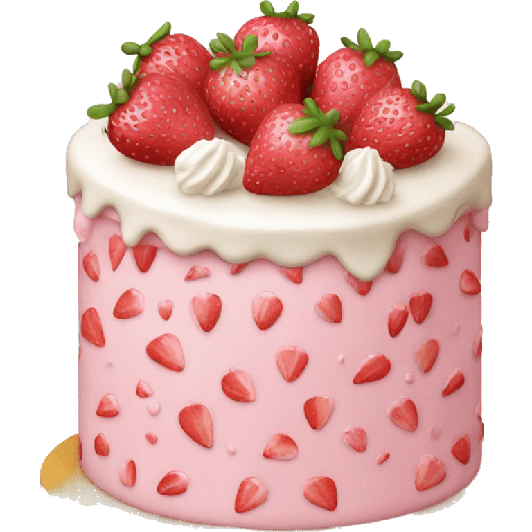 Pink strawberries and cream birthday cake  emoji