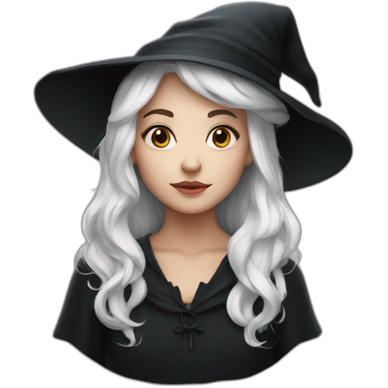 Young witch with white hair and black cap emoji