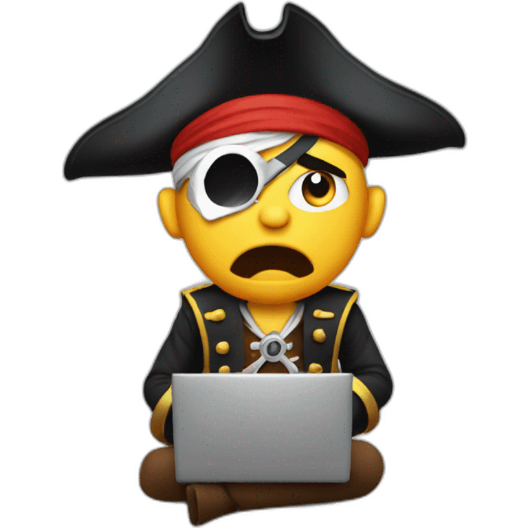 Angry pirate progamming on laptop emoji