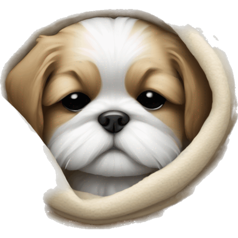 Realistic Shi - tzu puppy sleeping with a blanket emoji