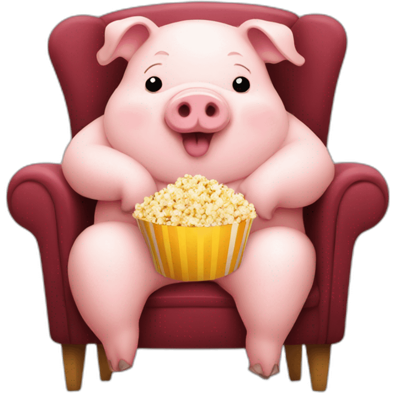 Cute fat pig sitting on a chair with popcorn emoji