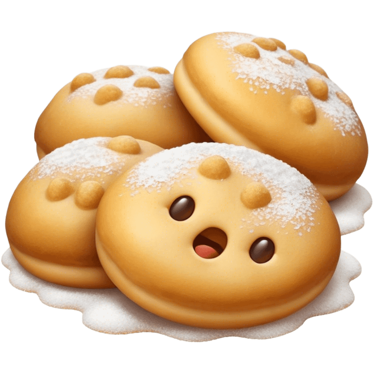 Cinematic Realistic Fritule Dessert Emoji, featuring small, fluffy dough balls dusted with powdered sugar rendered with delicate textures and warm, inviting lighting. emoji