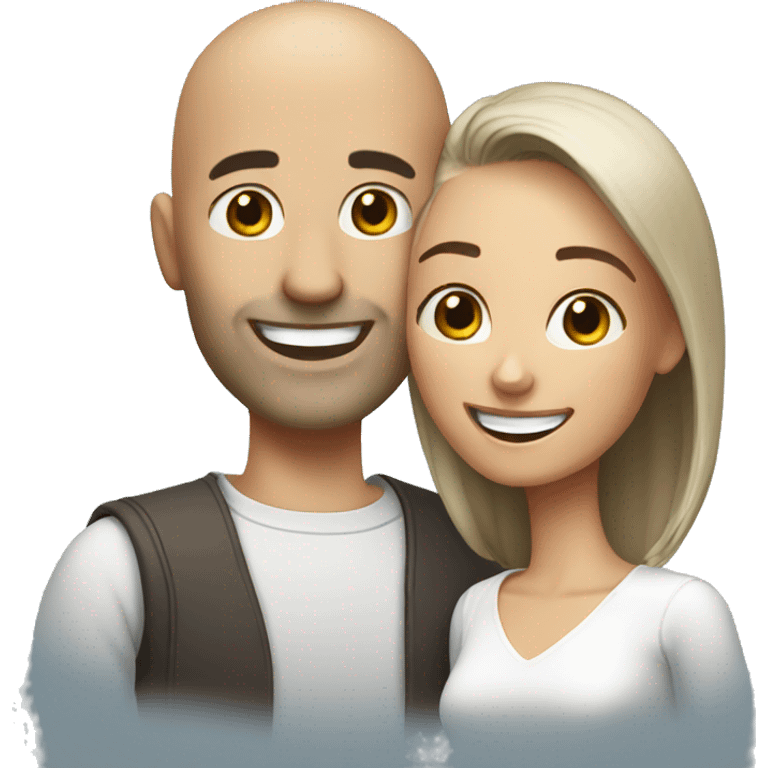 happy couple with smiles bald man emoji