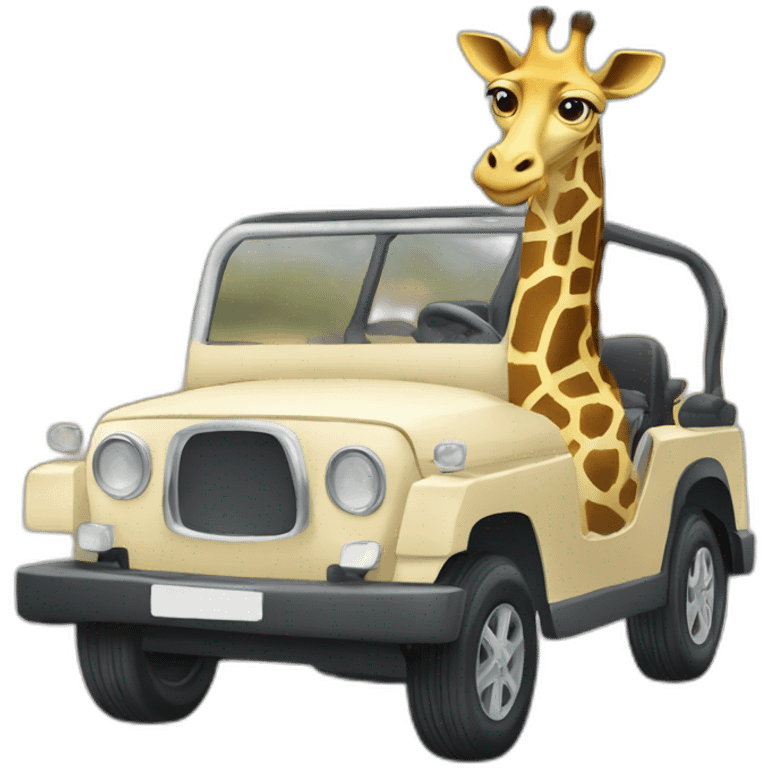 une giraffe qui conduit une voiture emoji