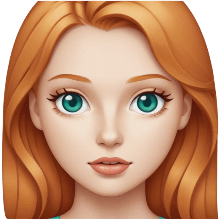 strawberry blonde young woman with teal eyes and beauty mark emoji