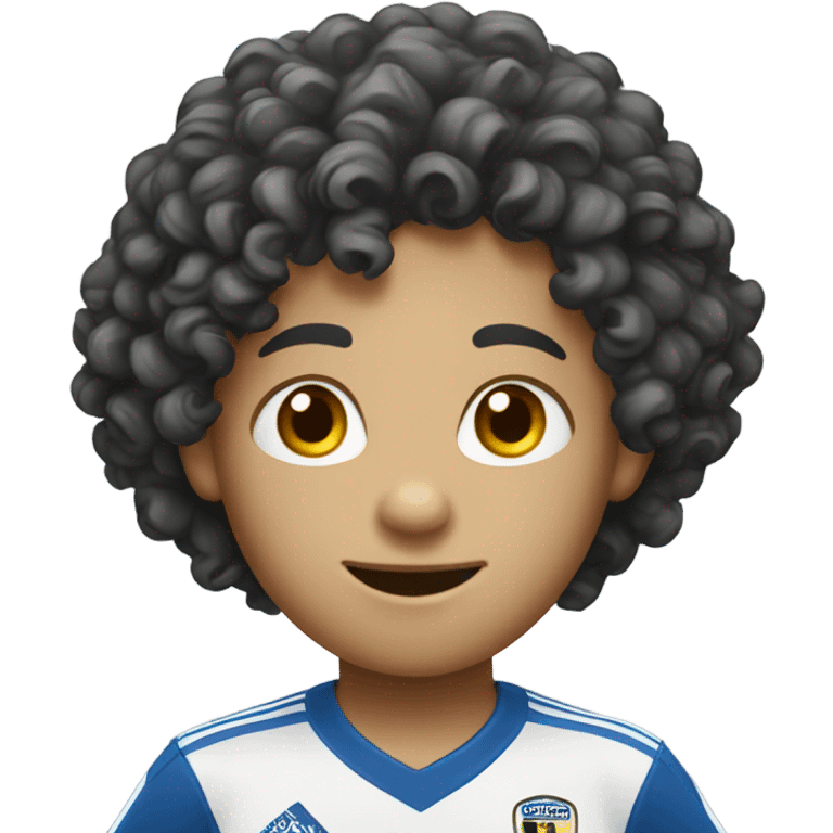 white kid black curly hairplaying soccer  emoji