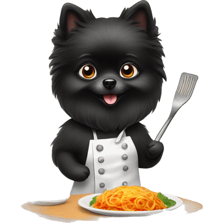 Black Pomeranian cooking ravioli emoji