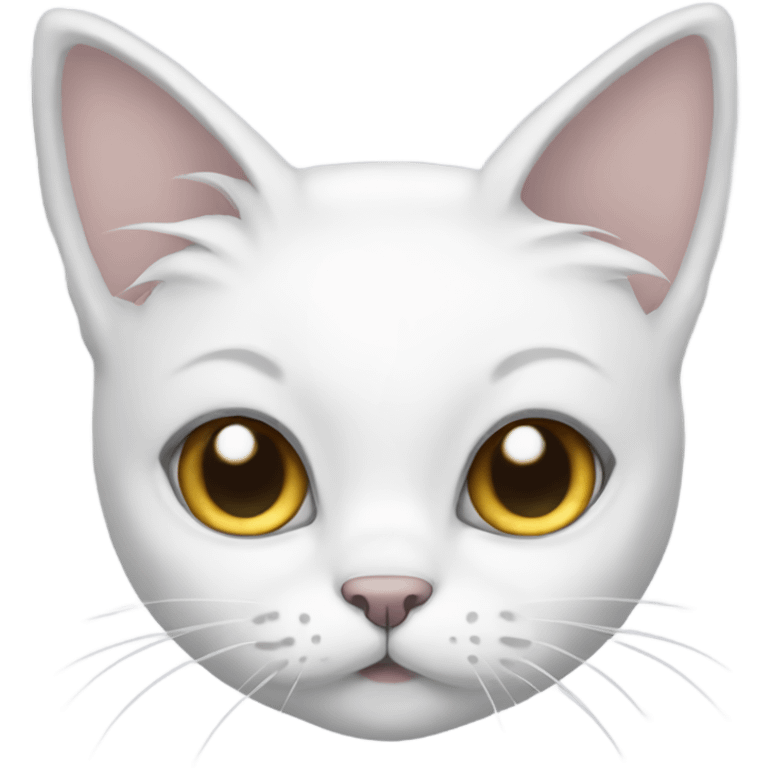 White cat with grey ears and a bow  emoji