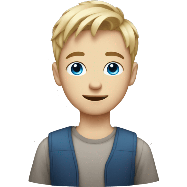 Blonde teen boy with medium short hair, blue eyes, having heart eyes looking to the camera emoji