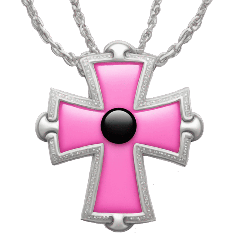 Pink cross with a silver chain wrapped around it with black bows emoji