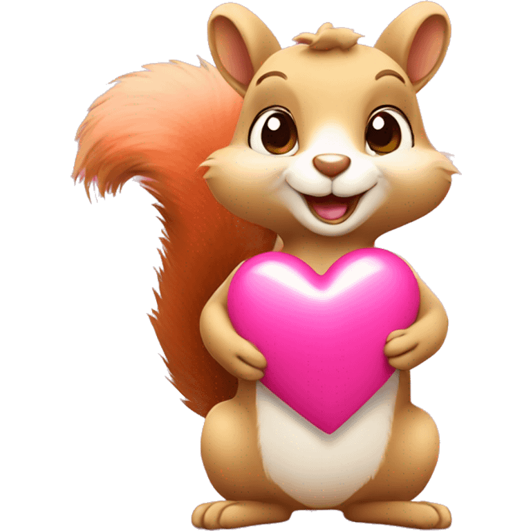 cute squirrel holding two pink revolving hearts emoji