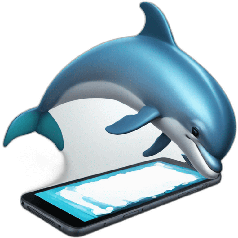 A dolphin who play with his smartphone emoji