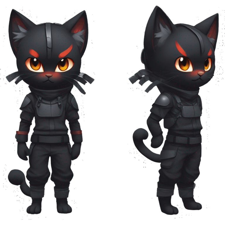 Edgy Shy Anthro Ninja boyish cool pretty dark black Litten-Pokémon-cat-fursona-animal techwear emoji