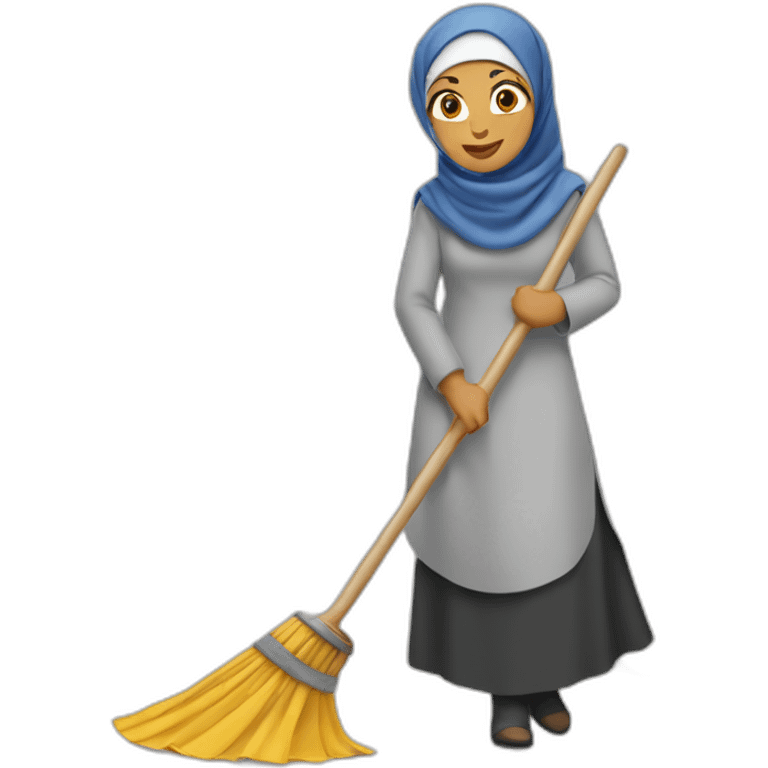 a woman in a hijab is sweeping the floor emoji