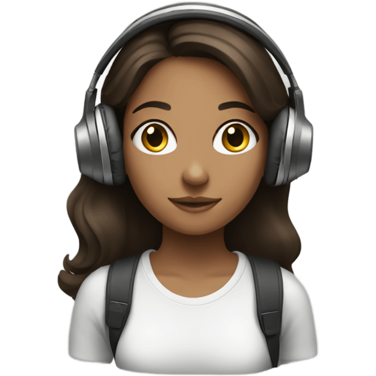 brunette girl listening to music with headphones on emoji