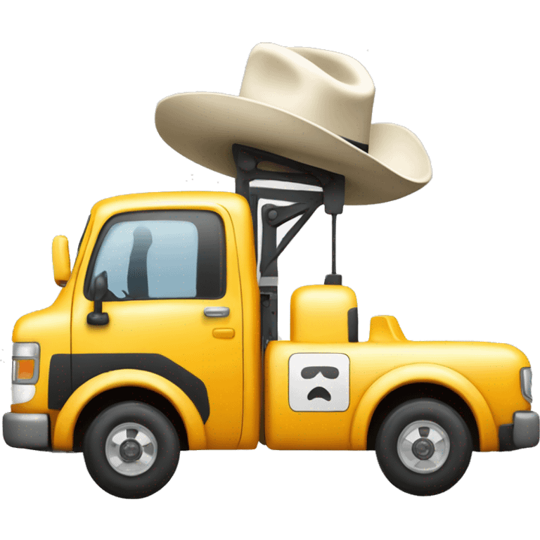 tow truck with white cowboy hat on cab emoji