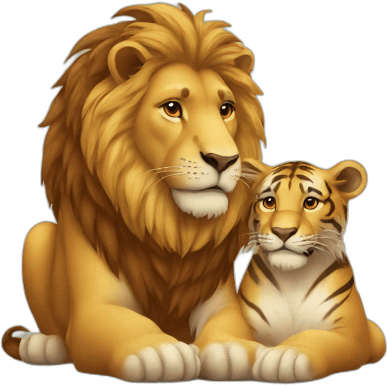 Lion in love with tiger emoji