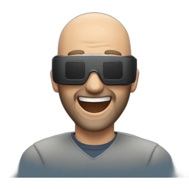 Bald man with a beard wearing VR Goggles laughing  emoji